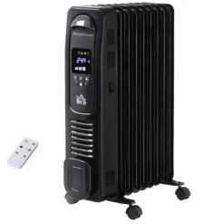 HOMCOM 2180W Oil Filled Radiator, 9 Fin Portable Heater W/ Timer Remote Control Black