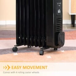 HOMCOM 2180W Oil Filled Radiator, 9 Fin Portable Heater W/ Timer Remote Control Black -Tower Store 0dcd76c5b12aa57f168fb263179c2507