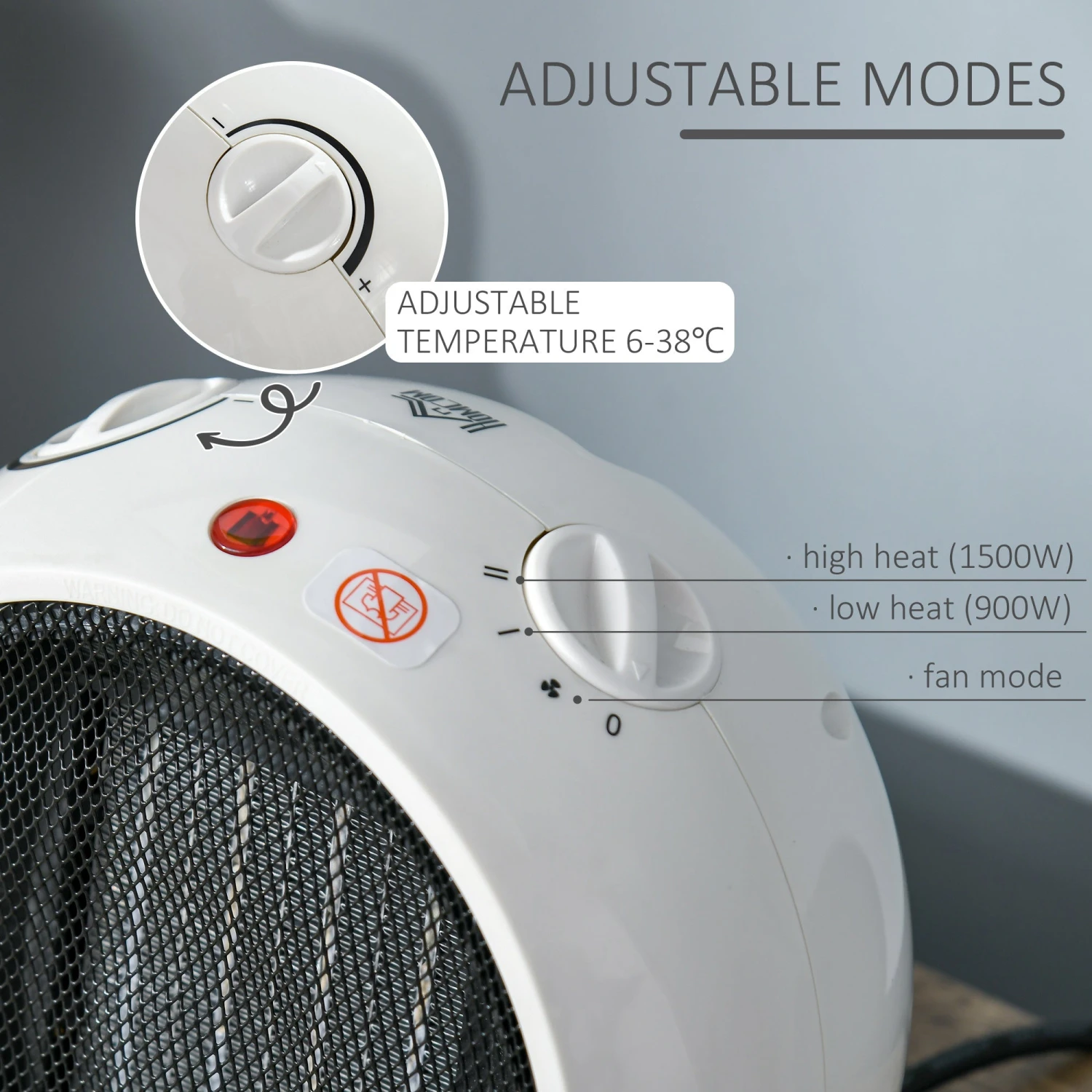 HOMCOM Small Space Heater, Ceramic Heater W/ 3 Heating Mode Adjustable Temperature 6 HOMCOM Small Space Heater, Ceramic Heater W/ 3 Heating Mode Adjustable Temperature - Image 6