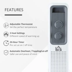 HOMCOM 2180W Oil Filled Radiator, 9 Fins, Portable Heater W/ Timer, Thermostat Control -Tower Store 123f39ed8902ccbe5a31d360853c3946