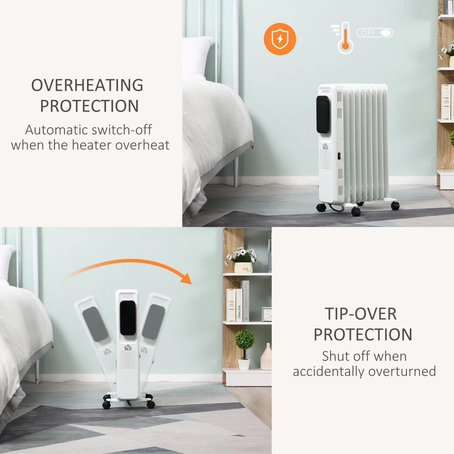 HOMCOM 2180W Oil Filled Radiator, 9 Fin Portable Heater W/ Timer Remote Control White 4 HOMCOM 2180W Oil Filled Radiator, 9 Fin Portable Heater W/ Timer Remote Control White - Image 4