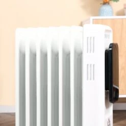 HOMCOM 1630W Oil Filled Radiator, 7 Fin Portable Heater W/ Timer Remote Control White -Tower Store 1458f62524170f9f7fea3d18589e34fb