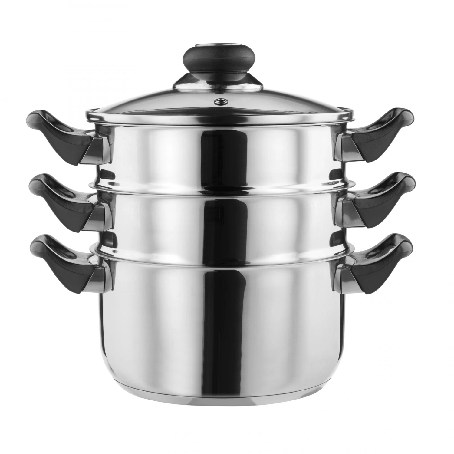Lewis's Stainless Steel 3 Tier Steamer Pan With Glass - Silver 1 Lewis's Stainless Steel 3 Tier Steamer Pan With Glass - Silver