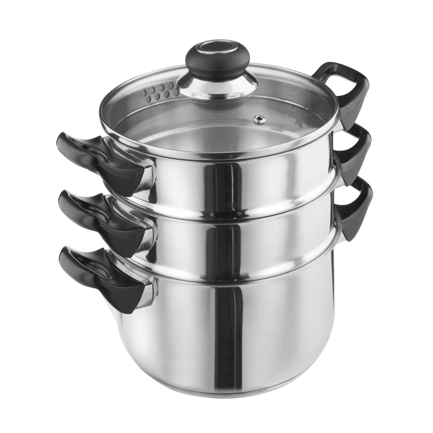 Lewis's Stainless Steel 3 Tier Steamer Pan With Glass - Silver 2 Lewis's Stainless Steel 3 Tier Steamer Pan With Glass - Silver - Image 2