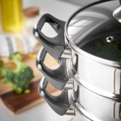 Lewis's Stainless Steel 3 Tier Steamer Pan With Glass - Silver 9 Lewis's Stainless Steel 3 Tier Steamer Pan With Glass - Silver -Tower Store 1639571750 58260600