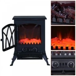 HOMCOM 1850W Flame Effect Electric Free Standing Fireplace W/Fan And Log Burning Stove Heater-Black -Tower Store 1645284732 27797000