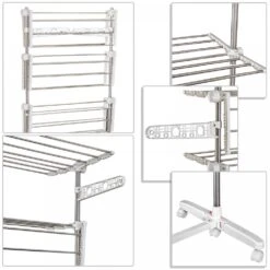 HOMCOM 4 Layers Folding Cloth Hanger Stand Rail Adjustable Garment Rack W/Wheels-White/Silver -Tower Store 1645285352 49792000 8e1366d9 2a0c 4714 8704 fdf94cc4a681