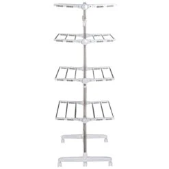 HOMCOM 4 Layers Folding Cloth Hanger Stand Rail Adjustable Garment Rack W/Wheels-White/Silver -Tower Store 1645285356 82957500 68b4e09f 1229 4c97 91dd c10e1db881d6