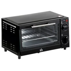 HOMCOM Convection Mini Oven 9L, Countertop Electric Grill, Toaster Oven With Adjustable Temperature, Timer, Baking Tray And Wire Rack, 750W Grill Temp