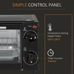 HOMCOM Convection Mini Oven 9L, Countertop Electric Grill, Toaster Oven With Adjustable Temperature, Timer, Baking Tray And Wire Rack, 750W Grill Temp -Tower Store 1645288348 70222200 f46f55bd 0f45 407e a340 6918688d4538