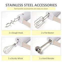 HOMCOM Hand Mixer 5 In 1 500W - White Electric Whisk Five Speed W/ Stainless Steel Dough Hook Beater Blender Chopper For Kitchen Baking -Tower Store 1645288614 50058700 3a9752e5 9152 4490 a877 b97d177b6235