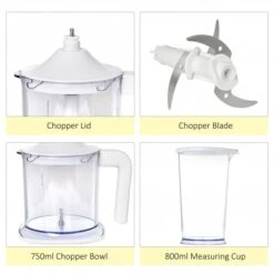 HOMCOM Hand Mixer 5 In 1 500W - White Electric Whisk Five Speed W/ Stainless Steel Dough Hook Beater Blender Chopper For Kitchen Baking -Tower Store 1645288620 83816600 4f56acbc a730 46d9 ac5c dec6f1c0e57f