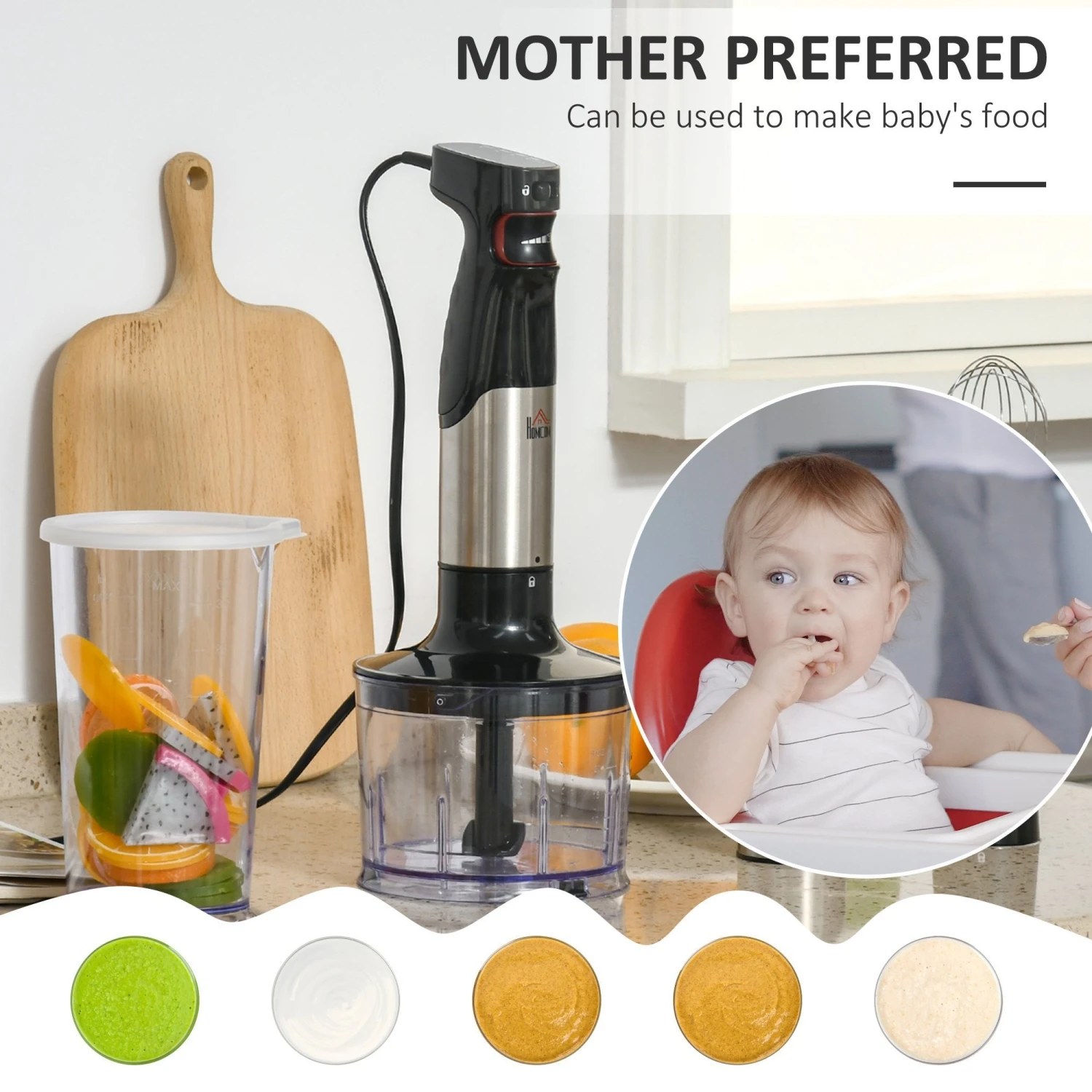 HOMCOM Immersion Hand Blender 1000W, 4 In 1 Handheld Stick Blender With Measuring Cup, Egg Whisk, Chopper Bowl 6 HOMCOM Immersion Hand Blender 1000W, 4 In 1 Handheld Stick Blender With Measuring Cup, Egg Whisk, Chopper Bowl - Image 6