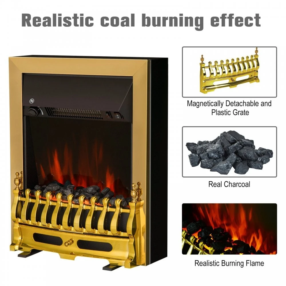 HOMCOM LED Flame Electric Fire Place 2000W Coal Burning Effect Heat-Golden 4 HOMCOM LED Flame Electric Fire Place 2000W Coal Burning Effect Heat-Golden - Image 4