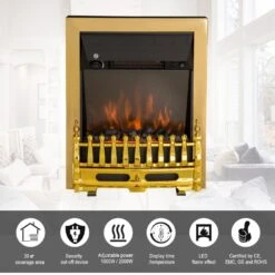 HOMCOM LED Flame Electric Fire Place 2000W Coal Burning Effect Heat-Golden 15 HOMCOM LED Flame Electric Fire Place 2000W Coal Burning Effect Heat-Golden -Tower Store 1645289619 66449800