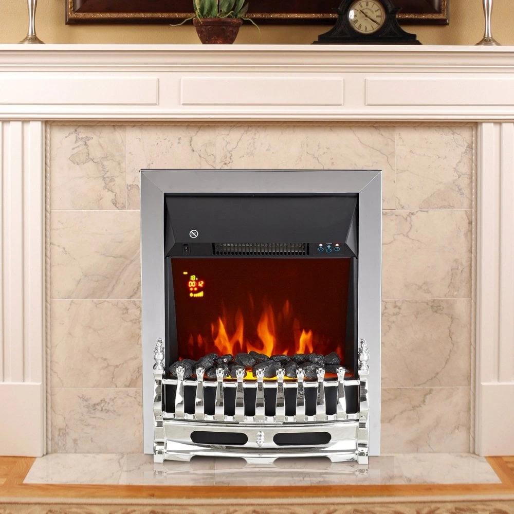 HOMCOM LED Flame Electric Fire Place - Silver 2 HOMCOM LED Flame Electric Fire Place - Silver - Image 2