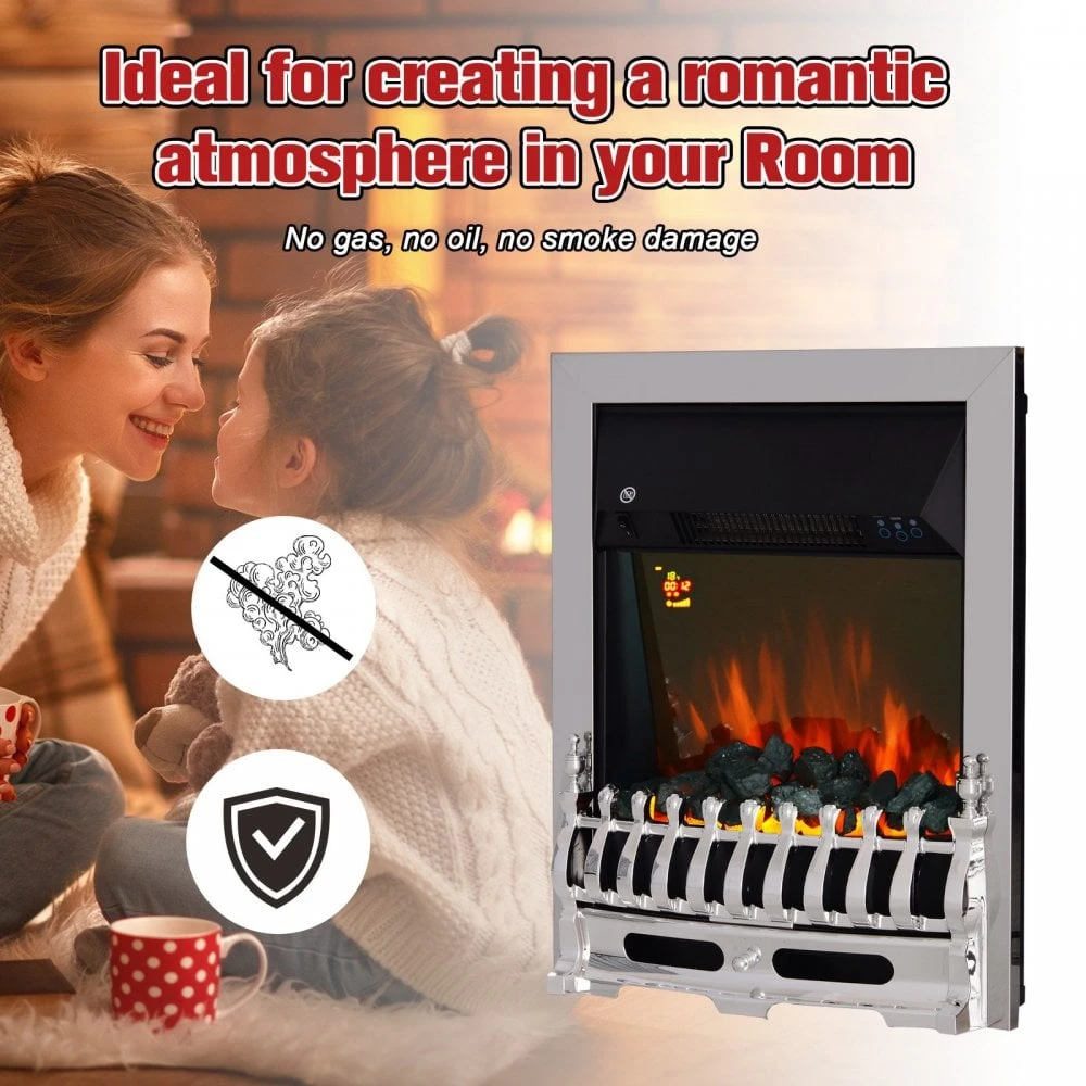 HOMCOM LED Flame Electric Fire Place - Silver 5 HOMCOM LED Flame Electric Fire Place - Silver - Image 5