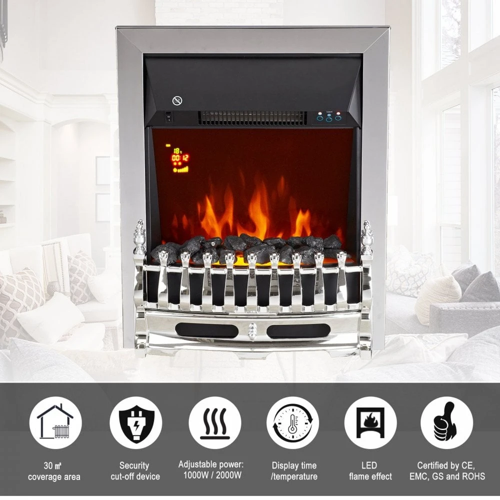 HOMCOM LED Flame Electric Fire Place - Silver 6 HOMCOM LED Flame Electric Fire Place - Silver - Image 6