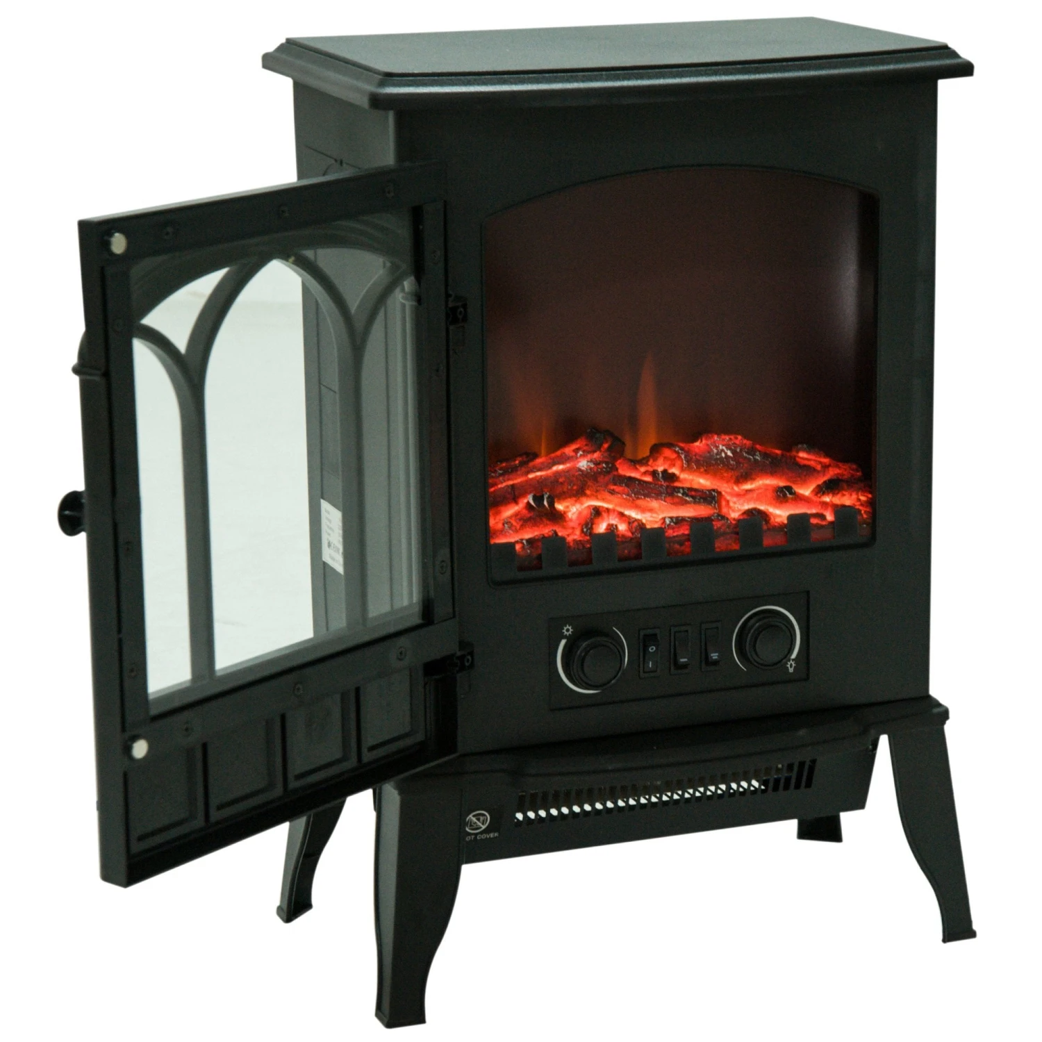 HOMCOM Electric Fireplace Heater Freestanding Stove With LED Flame Effect 1000W/2000W-Black 3 HOMCOM Electric Fireplace Heater Freestanding Stove With LED Flame Effect 1000W/2000W-Black - Image 3