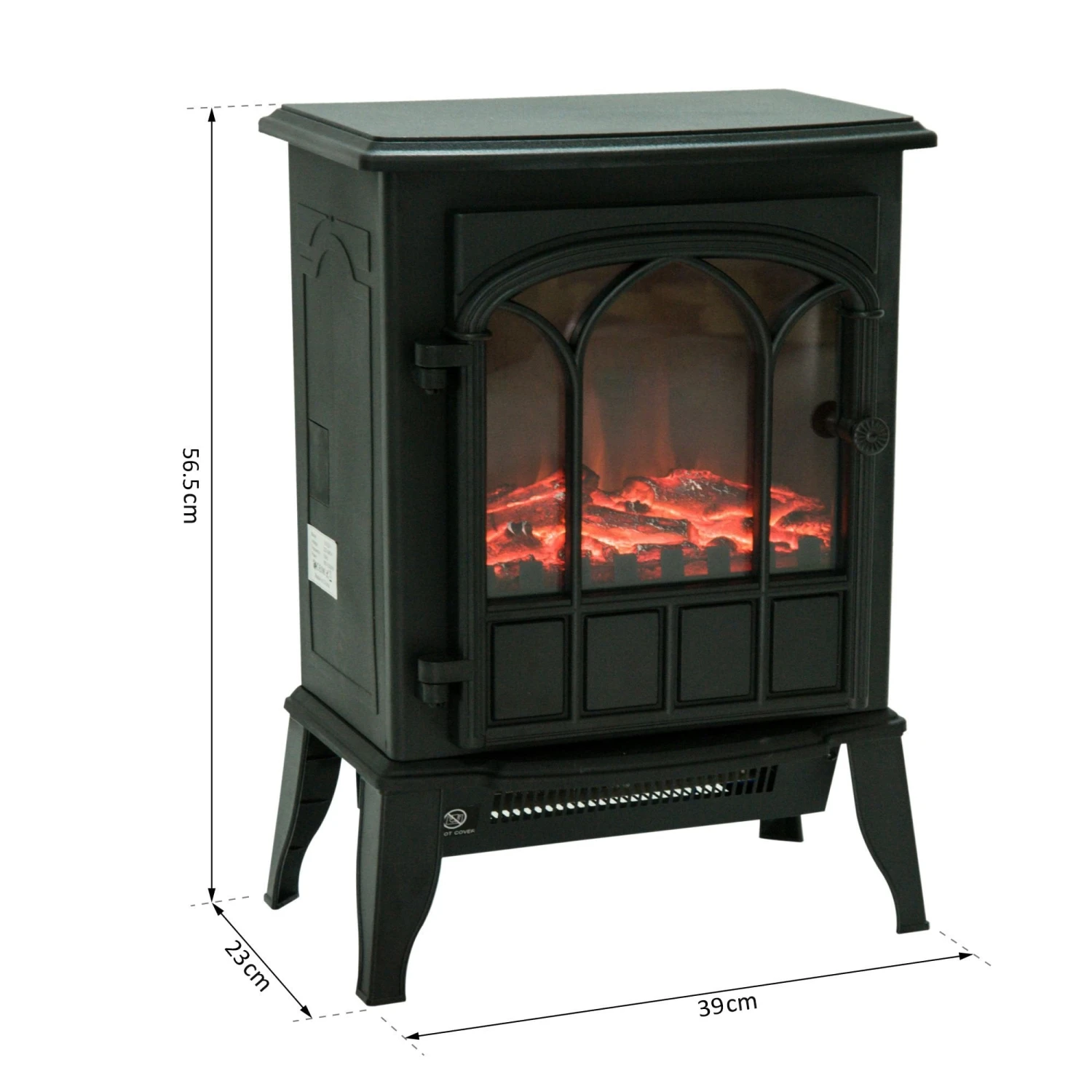 HOMCOM Electric Fireplace Heater Freestanding Stove With LED Flame Effect 1000W/2000W-Black 4 HOMCOM Electric Fireplace Heater Freestanding Stove With LED Flame Effect 1000W/2000W-Black - Image 4
