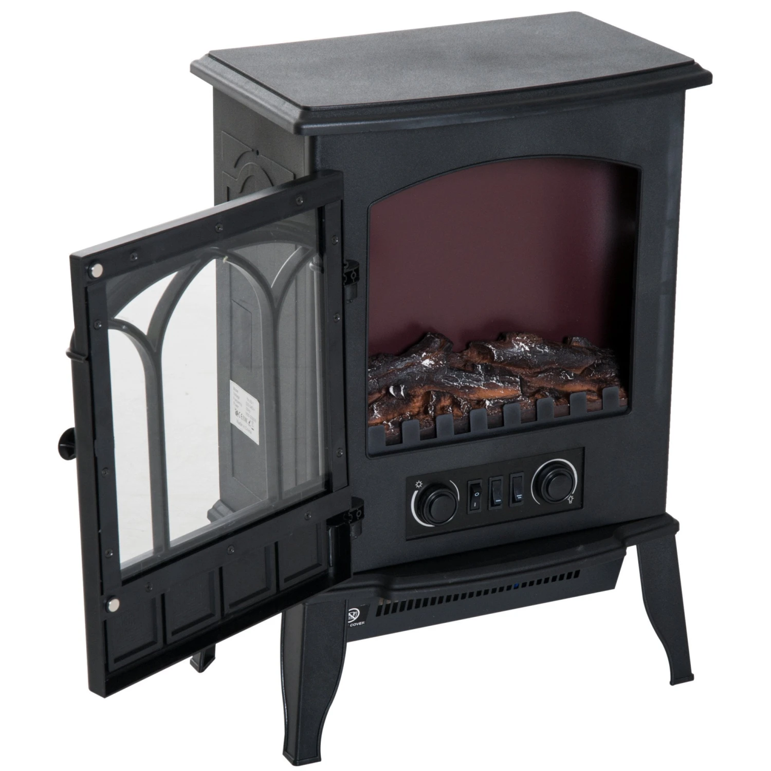 HOMCOM Electric Fireplace Heater Freestanding Stove With LED Flame Effect 1000W/2000W-Black 7 HOMCOM Electric Fireplace Heater Freestanding Stove With LED Flame Effect 1000W/2000W-Black - Image 7