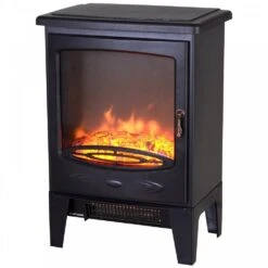 HOMCOM Electric Heater Freestanding Fireplace Artificial Flame Effect W/ Safety Thermostat 950w/1850W Tempered Glass Casing