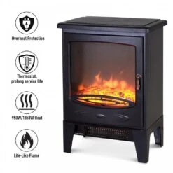 HOMCOM Electric Heater Freestanding Fireplace Artificial Flame Effect W/ Safety Thermostat 950w/1850W Tempered Glass Casing -Tower Store 1645290052 64062300 9c745ac5 012f 46a9 b138 2d4cfa11c3c7