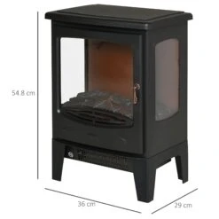 HOMCOM-1800W Tempered Glass Electric Fireplace Heater Black -Tower Store 1645290135 52806200