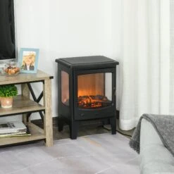 HOMCOM-1800W Tempered Glass Electric Fireplace Heater Black -Tower Store 1645290139 18166700