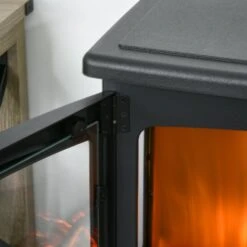 HOMCOM-1800W Tempered Glass Electric Fireplace Heater Black -Tower Store 1645290142 96937600