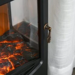 HOMCOM-1800W Tempered Glass Electric Fireplace Heater Black -Tower Store 1645290146 83836800
