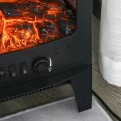 HOMCOM-1800W Tempered Glass Electric Fireplace Heater Black -Tower Store 1645290158 77736100