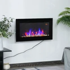 HOMCOM 2000W Wall Mounted Tempered Large LED Flat Glass Electric Fireplace Heater Black 12 HOMCOM 2000W Wall Mounted Tempered Large LED Flat Glass Electric Fireplace Heater Black -Tower Store 1645290173 18542200