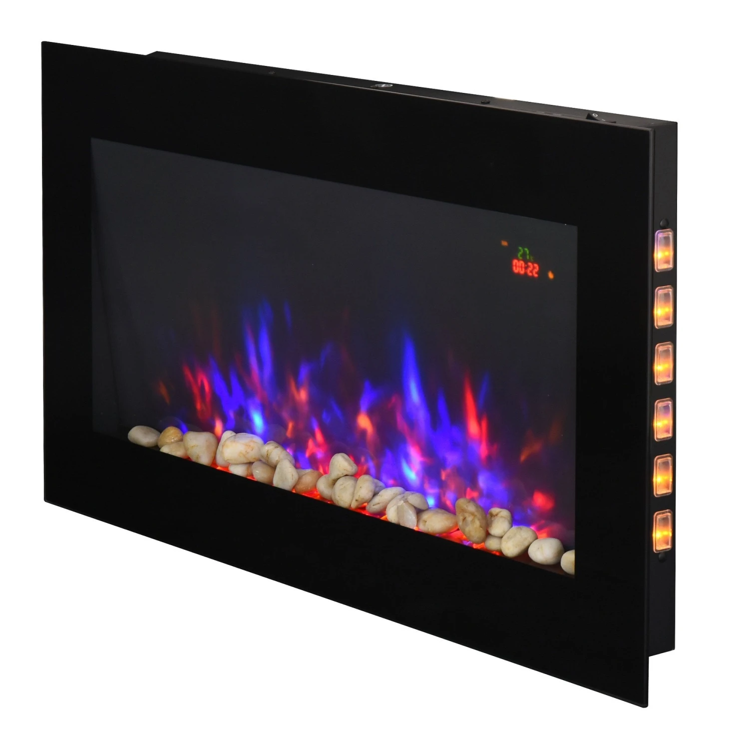 HOMCOM 2000W Wall Mounted Tempered Large LED Flat Glass Electric Fireplace Heater Black 5 HOMCOM 2000W Wall Mounted Tempered Large LED Flat Glass Electric Fireplace Heater Black - Image 5