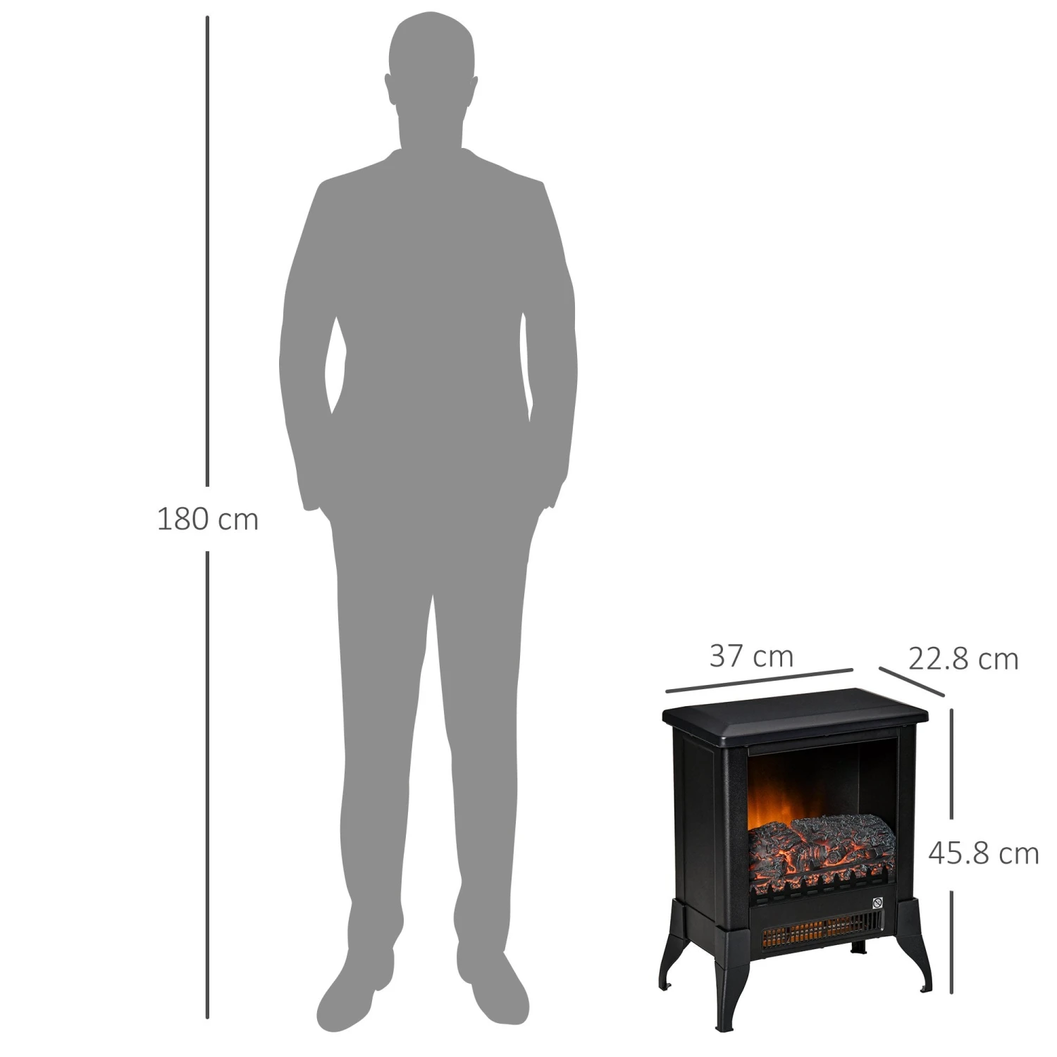 HOMCOM Electric Fireplace Stove, Free Standing Fireplace Heater With Realistic Flame Effect, Adjustable Temperature And Overheat Protection, Black W/ 3 HOMCOM Electric Fireplace Stove, Free Standing Fireplace Heater With Realistic Flame Effect, Adjustable Temperature And Overheat Protection, Black W/ - Image 3