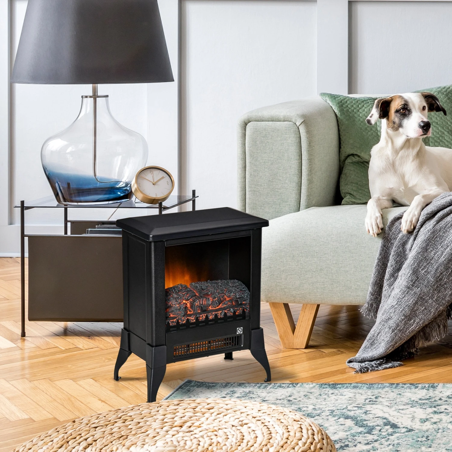 HOMCOM Electric Fireplace Stove, Free Standing Fireplace Heater With Realistic Flame Effect, Adjustable Temperature And Overheat Protection, Black W/ 10 HOMCOM Electric Fireplace Stove, Free Standing Fireplace Heater With Realistic Flame Effect, Adjustable Temperature And Overheat Protection, Black W/ - Image 10