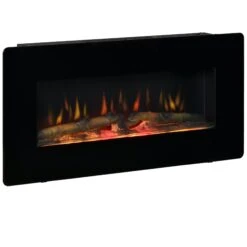 HOMCOM Electric Wall-Mounted Fireplace Heater With Adjustable Flame Effect, Remote Control, Timer, 1800/2000W, Black Wall-Mount W/ Effect Control