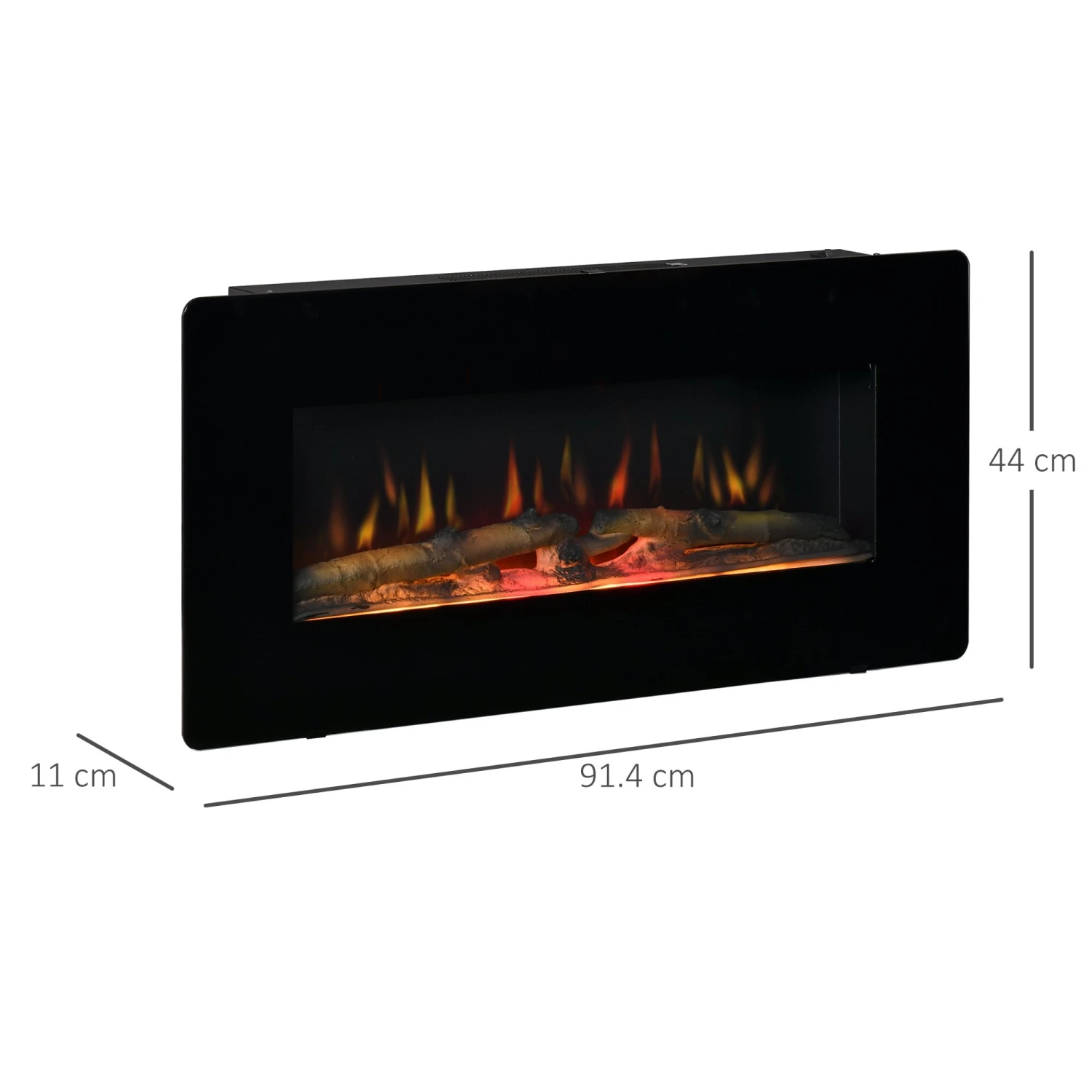 HOMCOM Electric Wall-Mounted Fireplace Heater With Adjustable Flame Effect, Remote Control, Timer, 1800/2000W, Black Wall-Mount W/ Effect Control 3 HOMCOM Electric Wall-Mounted Fireplace Heater With Adjustable Flame Effect, Remote Control, Timer, 1800/2000W, Black Wall-Mount W/ Effect Control - Image 3