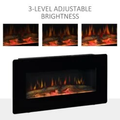 HOMCOM Electric Wall-Mounted Fireplace Heater With Adjustable Flame Effect, Remote Control, Timer, 1800/2000W, Black Wall-Mount W/ Effect Control 13 HOMCOM Electric Wall-Mounted Fireplace Heater With Adjustable Flame Effect, Remote Control, Timer, 1800/2000W, Black Wall-Mount W/ Effect Control -Tower Store 1645290319 85562200 bdddbc5f 6542 429f 8560 c1024e362b24