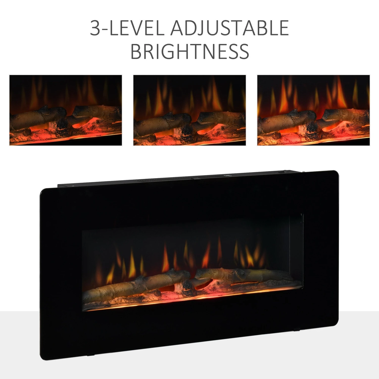 HOMCOM Electric Wall-Mounted Fireplace Heater With Adjustable Flame Effect, Remote Control, Timer, 1800/2000W, Black Wall-Mount W/ Effect Control 4 HOMCOM Electric Wall-Mounted Fireplace Heater With Adjustable Flame Effect, Remote Control, Timer, 1800/2000W, Black Wall-Mount W/ Effect Control - Image 4
