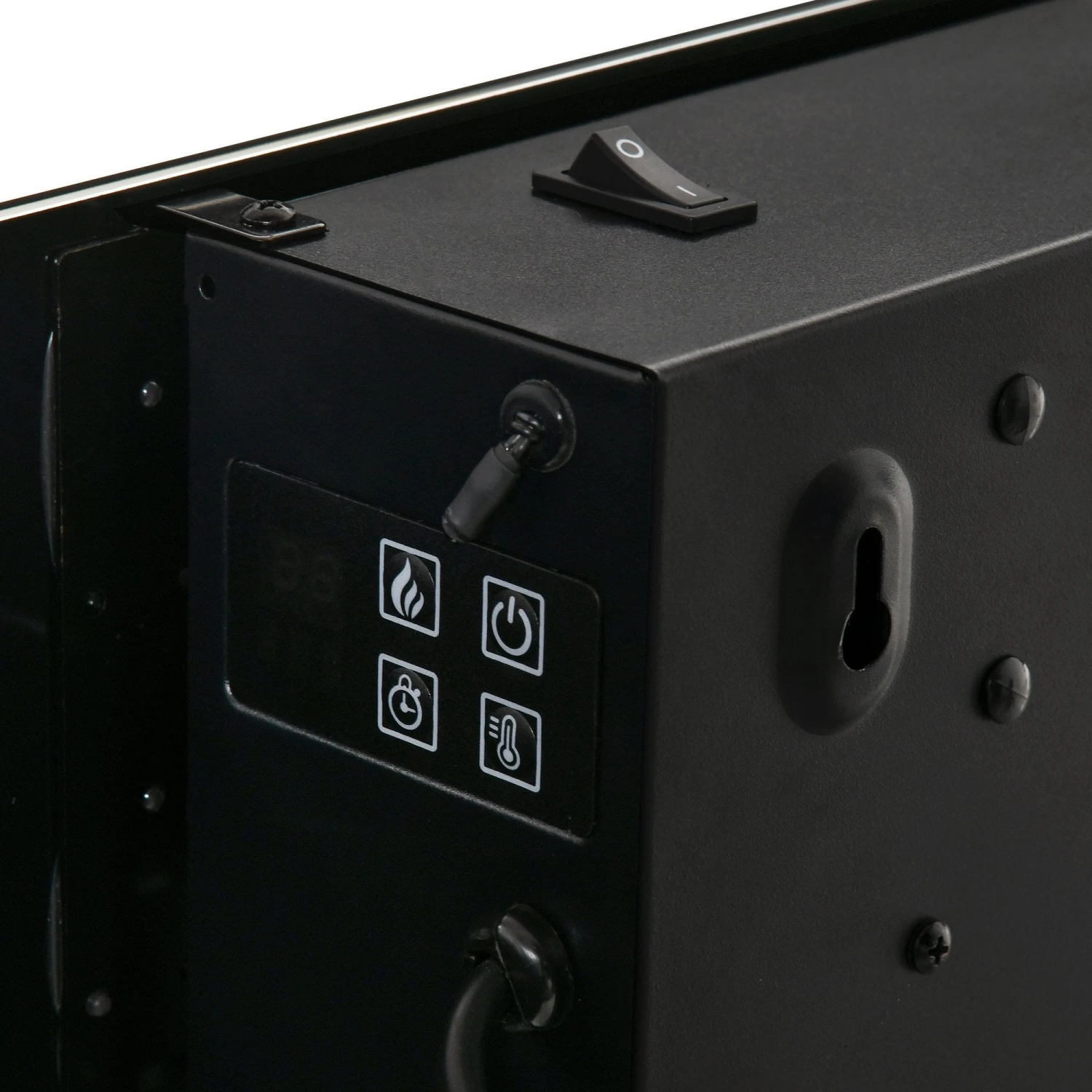 HOMCOM Electric Wall-Mounted Fireplace Heater With Adjustable Flame Effect, Remote Control, Timer, 1800/2000W, Black Wall-Mount W/ Effect Control 8 HOMCOM Electric Wall-Mounted Fireplace Heater With Adjustable Flame Effect, Remote Control, Timer, 1800/2000W, Black Wall-Mount W/ Effect Control - Image 8