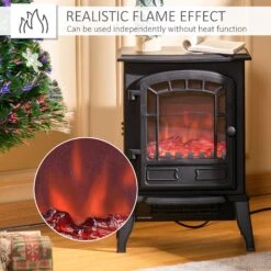 HOMCOM Free Standing Electric Fireplace Stove, Fireplace Heater With Realistic Flame Effect, Overheat Safety Protection, 1000W/2000W, Black -Tower Store 1645290355 39891400 4dceea75 0875 4705 9db5 a65713670375
