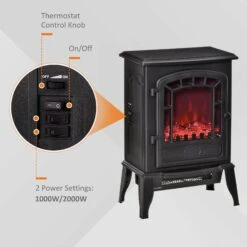 HOMCOM Free Standing Electric Fireplace Stove, Fireplace Heater With Realistic Flame Effect, Overheat Safety Protection, 1000W/2000W, Black -Tower Store 1645290359 01678000 80e4de81 4f0c 4645 8ae1 feffd79a65b7
