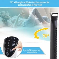 HOMCOM 40W Wind Speed Adjustable ABS Quiet Oscillating Tower Fan W/ Remote Silver -Tower Store 1645291050 30265500 ab784004 53b6 4250 990e 547f151af5c6