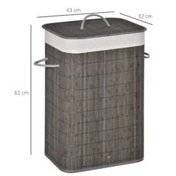 Bamboo Laundry Basket With Flip Lid And String Handles, Collapsible Hamper Removable Lining Board Base Foldable Water-Resistant Dirty Clothes Storage, Grey Handles Lining -Tower Store 1645423072 56115900 c39d2401 5595 481d adc8 ffaceb962288