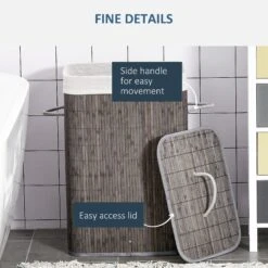 Bamboo Laundry Basket With Flip Lid And String Handles, Collapsible Hamper Removable Lining Board Base Foldable Water-Resistant Dirty Clothes Storage, Grey Handles Lining -Tower Store 1645423079 94334500 6d0e92ba ba48 4eb4 9bc8 dfed4da59149