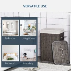 Bamboo Laundry Basket With Flip Lid And String Handles, Collapsible Hamper Removable Lining Board Base Foldable Water-Resistant Dirty Clothes Storage, Grey Handles Lining -Tower Store 1645423087 99657500 8a68473b f726 40cb 92b5 29023dfa43c7
