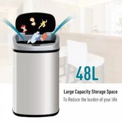 HOMCOM Sensor Dustbin Touchless Trash Can Automatic Garbage Bin Mirror Stainless Steel 48L -Tower Store 1645423178 15752000