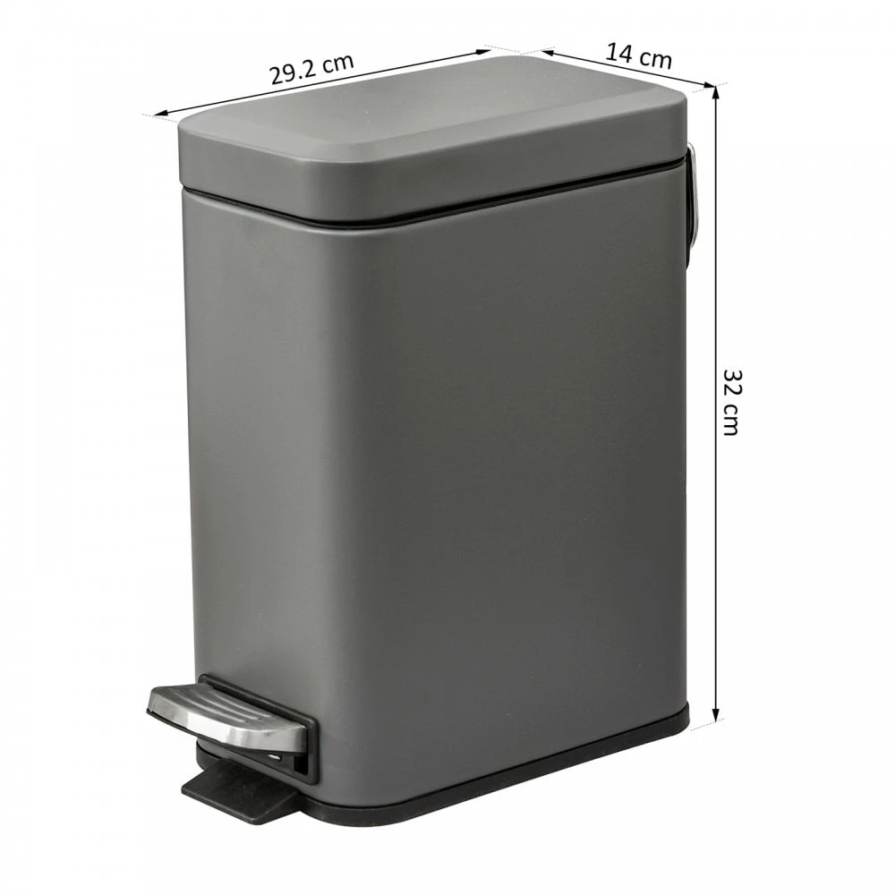 HOMCOM 5L Steel Step Trash Can With Quiet-Closed Lid, Silent And Gentle Open, Oversized Pedal, Back Pull Ring, For Living Room, Kitchen, Dorm, Office Bin Open 3 HOMCOM 5L Steel Step Trash Can With Quiet-Closed Lid, Silent And Gentle Open, Oversized Pedal, Back Pull Ring, For Living Room, Kitchen, Dorm, Office Bin Open - Image 3