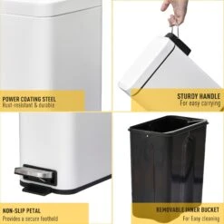 HOMCOM 5L Rectangular Steel Pedal Bin White -Tower Store 1645423243 99662400 4a75c64e 0f3f 494d b39a e727151d7604